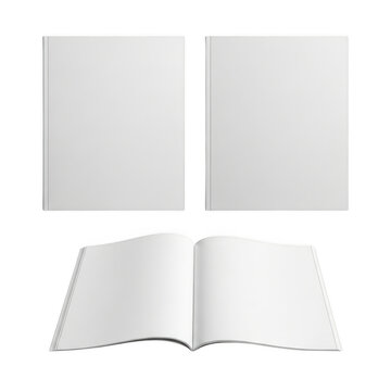Blank open book and closed cover set for mockup isolated on transparent background