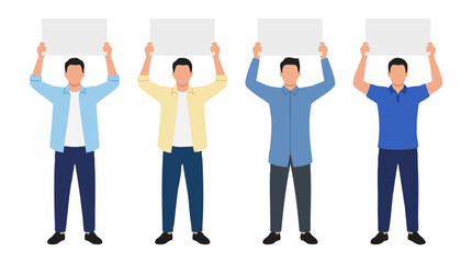 Obraz premium Group of men holding blank white signs for text or message concept