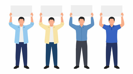 Obraz premium Four men holding blank white signs for message or advertisement