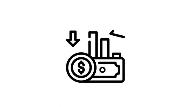 Profit loos dollar bill with a down arrow and a lightning bolt, representing financial decline or instability suitable for business or financial concepts.