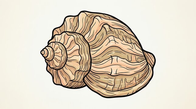 Hand Drawn Cartoon Seashell With Bold Outlines And Grooved Texture seashell shell ocean sea marine aquatic cartoon hand drawn illustration icon doodle stroke contour line art summer beach treasure