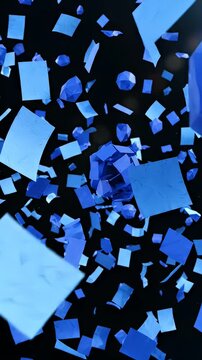 Abstract Blue Geometric Paper Notes Floating Background - A dynamic abstract animation showcases various blue geometric shapes and paper notes in different shades of blue, gracefully floating against