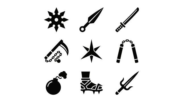 Ninja shinobi gear and assassin weapon icon collection.