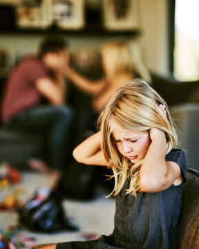 Child Covering Ears During Family Conflict &ndash; AI Generative &ndash; No Real Person