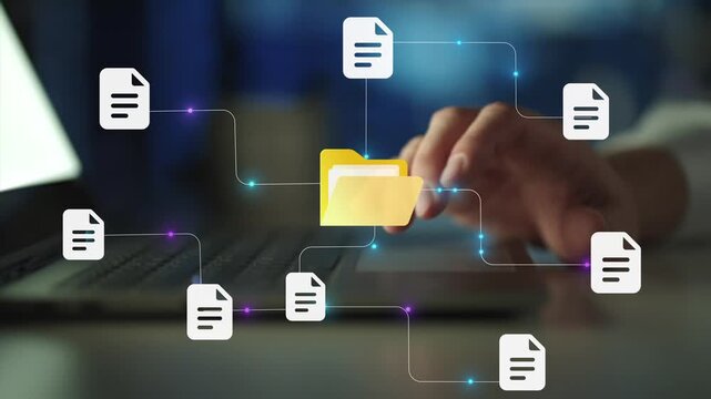 File storage, personnel records, digital databases and organized office documentation systems. Employee document archive concept
