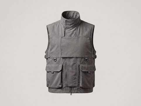 Front View of Modern Grey Tactical Cargo Utility Vest