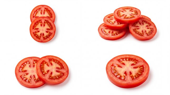 Fresh red tomato slices arranged in different piles