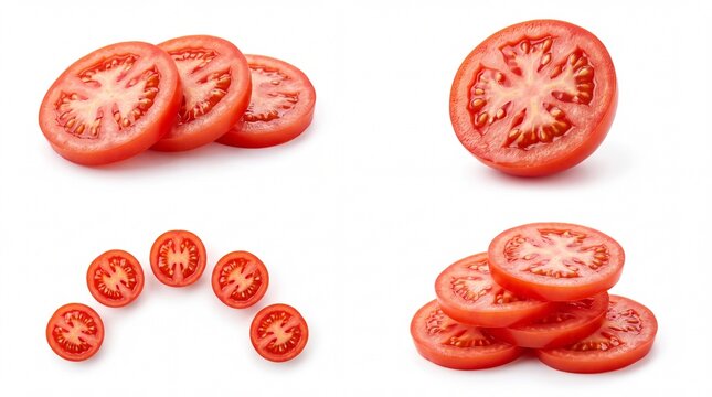Fresh red tomato slices arranged in different groups