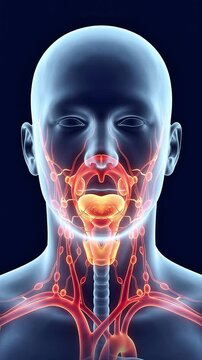 3D Medical Illustration of Human Throat, Larynx, and Neck Lymphatic System Anatomy