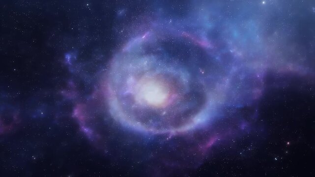 A vibrant nebula with a central galactic core and swirling cosmic dust.