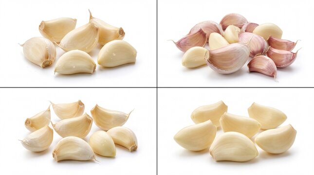 Fresh garlic cloves collection on a clean surface