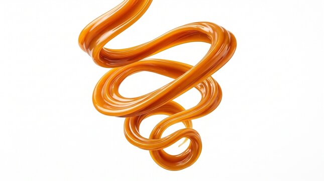 Swirling liquid caramel sauce pouring in a spiral shape