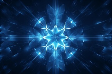 Fototapeta premium Abstract fractal design creating a bright blue glowing snowflake shape with geometric elements