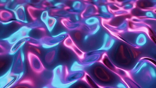 Abstract iridescent liquid surface with neon lighting.