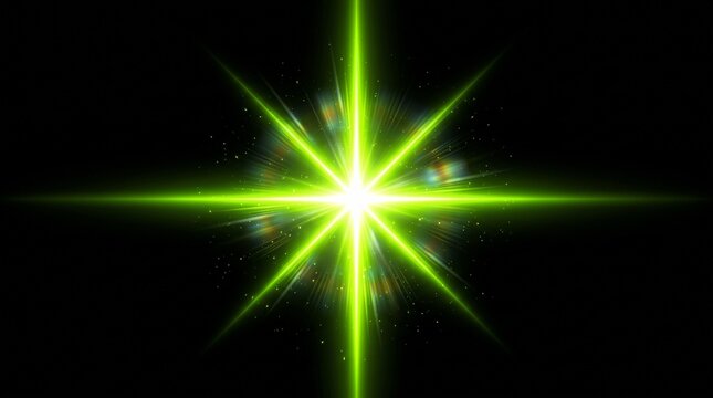 Bright green star light burst effect on black background