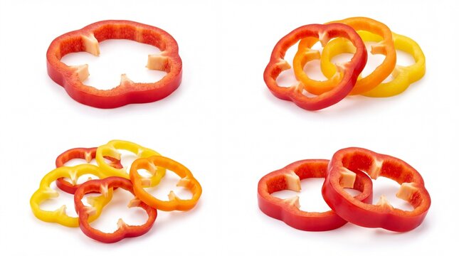 Fresh bell pepper slices in red yellow and orange colors