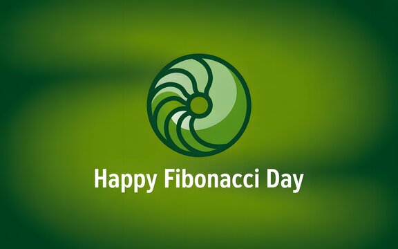 Circular fibonacci spiral on green background, for happy fibonacci, day concept circle