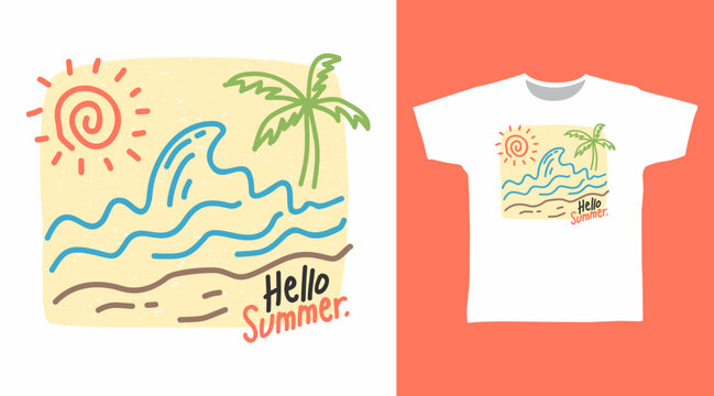 Hello Summer Beach t-shirt design for print and other uses.
