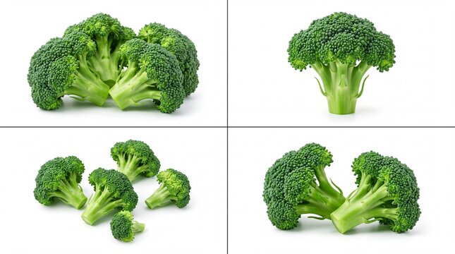 Fresh raw green broccoli heads and florets set