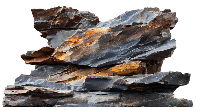 Layered slate rock formation with orange accents