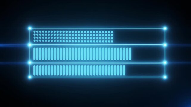 Futuristic digital progress bars displaying data loading or progress.