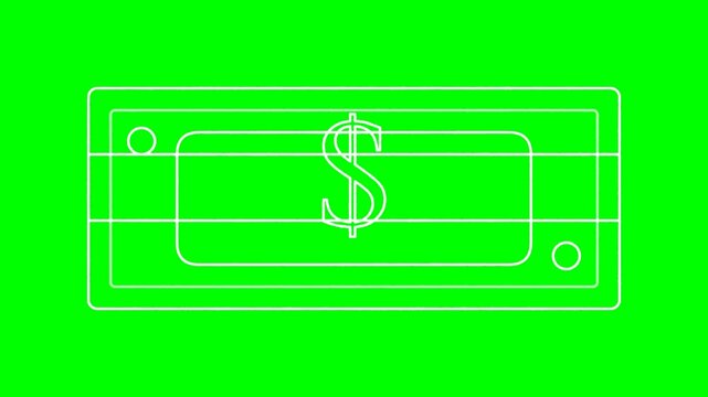 Money stack animated hand drawn scribble dollar banknotes wiggling loop on 4k green screen background