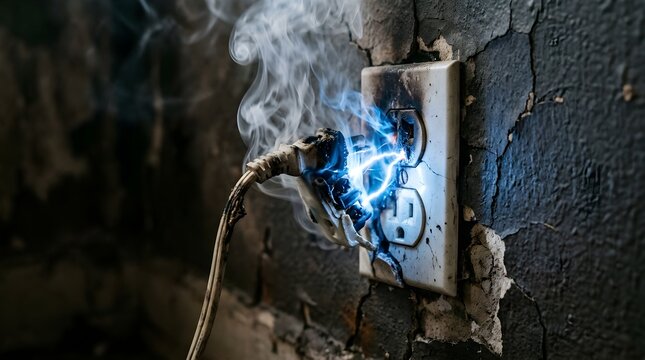 Dangerous short circuit sparking and smoking from a wall electrical outlet