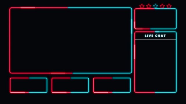 Neon Red and Cyan Stream Overlay Animated Glowing Gamer Twitch Border Live Chat Webcam Screen Frame