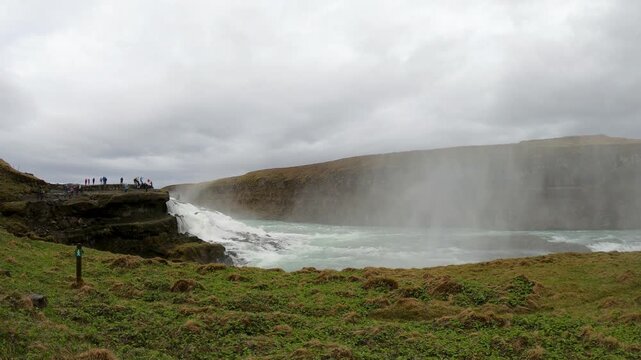 Tourists visiting the Gullfoss waterfall, one the major tourist sights of Iceland