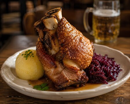 Traditional Bavarian Roasted Pork Knuckle Schweinshaxe
