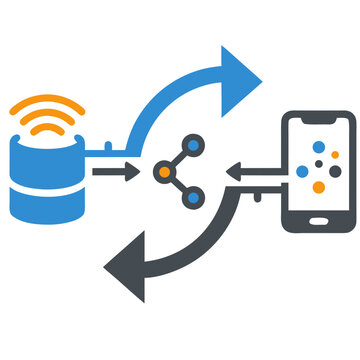 Data transmission diagram illustrating communication between database, sharing node, and mobile smartphone device.