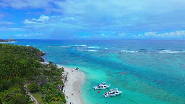 Sunrise Aerial Flyover of Calm Waters at Flamenco Beach Culebra