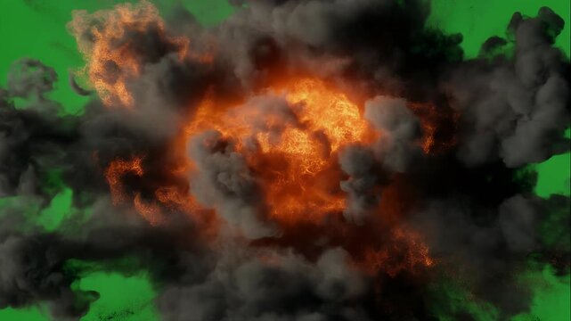 Explosive event captured with fire, smoke, and debris.