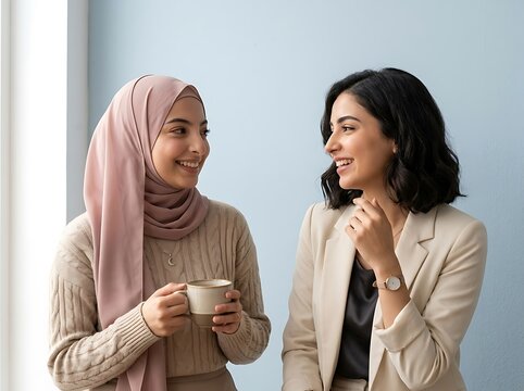 Diverse Professional Women Having a Friendly Coffee Break Conversation