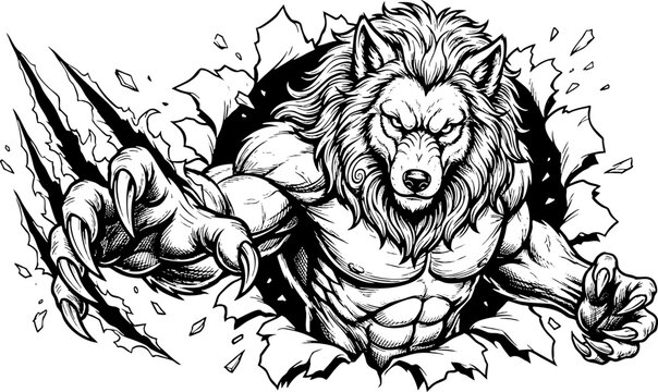 Powerful Werewolf Monster Ripping Through Background Illustration