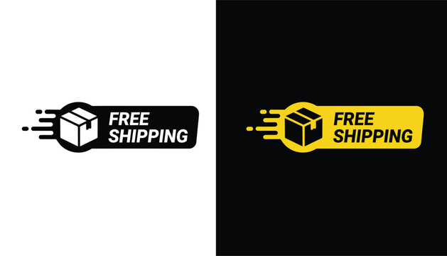 Free shipping badge with parcel box and speed lines for online stores