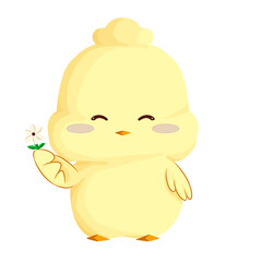 Fototapeta premium CUTE YELOW DUCK GIVING FLOWER