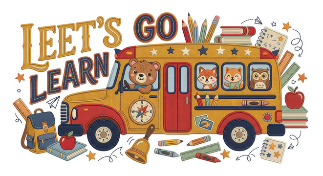 Let's Go Learn School Bus Design on Transparent Background