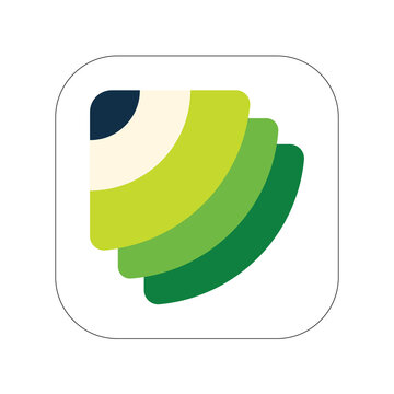 Compact rounded-square app icon featuring layered green and yellow geometric forms, creating a clean modern symbol suitable for digital products, sustainability, finance, or technology branding.