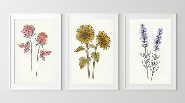 Set of creative minimalist hand draw illustrations floral outline lily pastel biege simple shape for wall decoration, postcard or brochure cover design