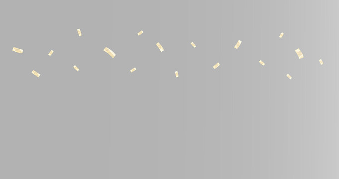 Scattered gold paper confetti pieces creating a festive pattern for wedding, birthday, holiday and party designs
