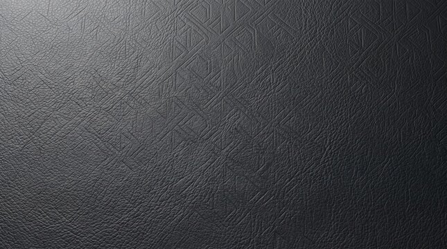 Premium dark black leather texture with an embossed geometric pattern and ample copy space