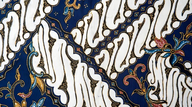 Traditional blue and white Indonesian batik pattern.