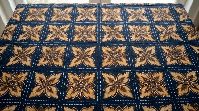 Traditional Indonesian batik pattern fabric with floral and geometric motifs.