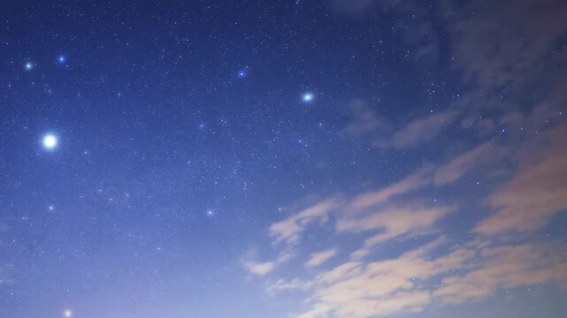 Constellations and Milky Way stars on a dark countryside skies. Time-lapse video.