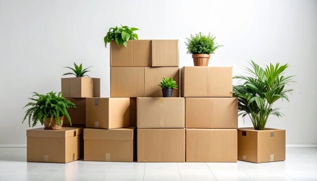 Moving Boxes in a Bright New Home Interior During a House Move