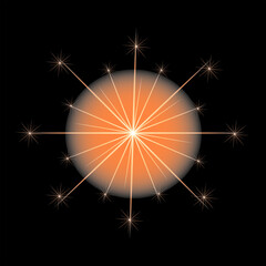 Fototapeta premium Glowing cosmic sphere with symmetrical starburst rays isolated on white background