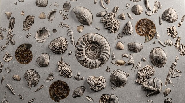 Collection of Ancient Marine Fossils Embedded in Limestone