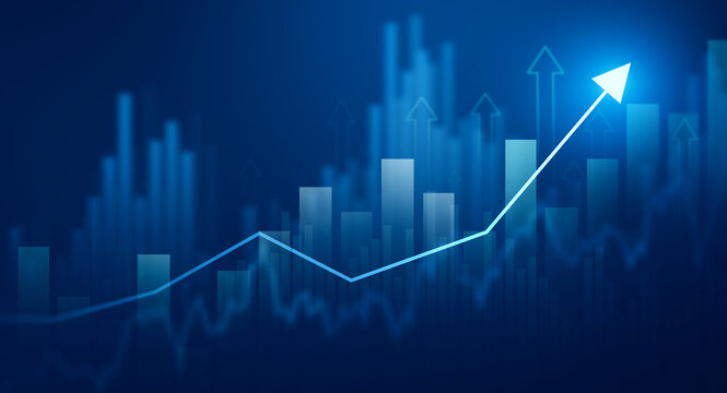 Business financial chart with moving up arrow graph.Financial data charts with glowing stock market graphs.Stock market investment data and analysis finance graph.	
