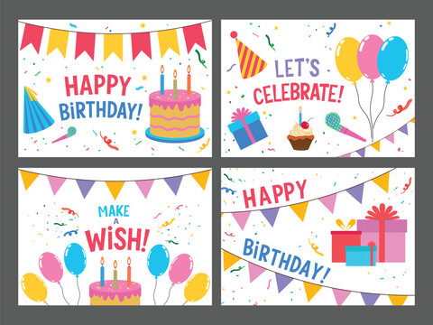 Collection of birthday cards. Vector illustration